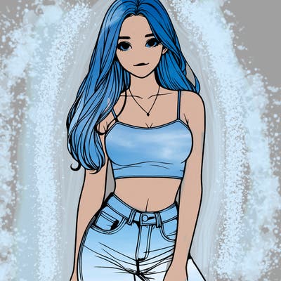 realistic girl wearing a crop top and jeans