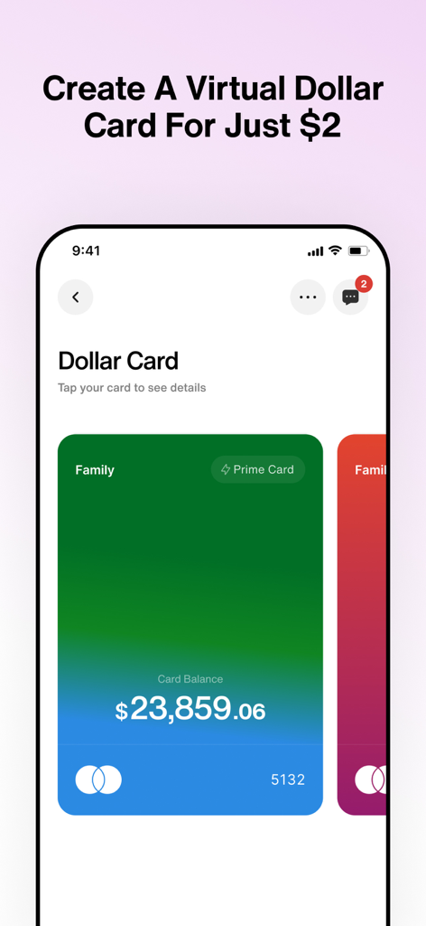 ZedApp: Digital Payments - ZedApp mobile interface showing a virtual Mastercard dollar card for international payments