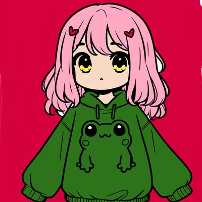girl wearing frogging sweatshirt