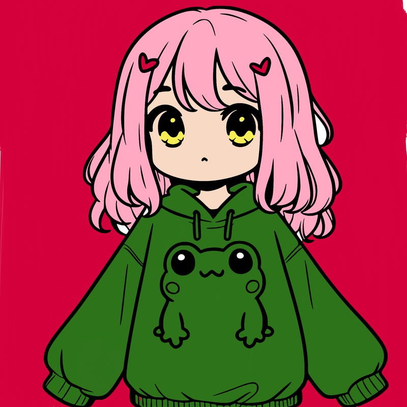 girl wearing frogging sweatshirt