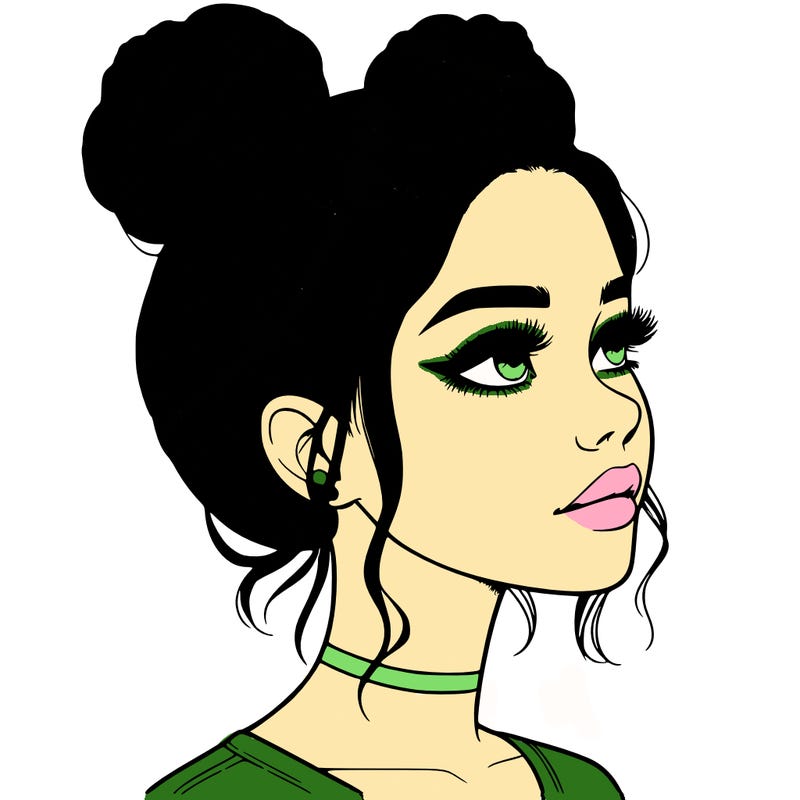 realistic girl with buns on the top of her head