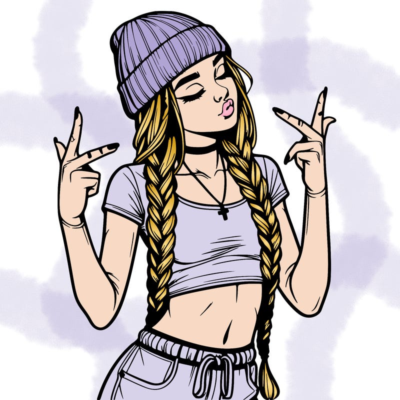 realistic teenage girl with braids and a beanie and crop top doing 🫶🏼