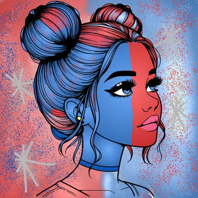 realistic girl with buns on the top of her head