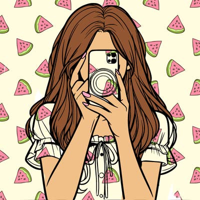 a realistic girl holding her phone taking pictures