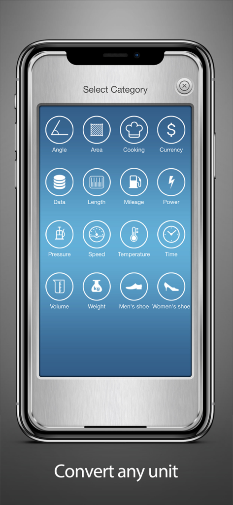 Unit Converter - Pro Units App - Main category selection screen of the Unit Converter Pro Units app on an iPhone