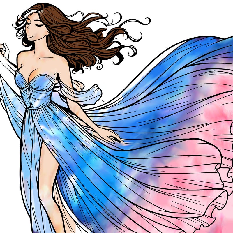 realistic woman in dress flowing the the wind