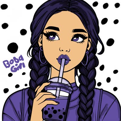 realistic girl with braided hair drinking boba