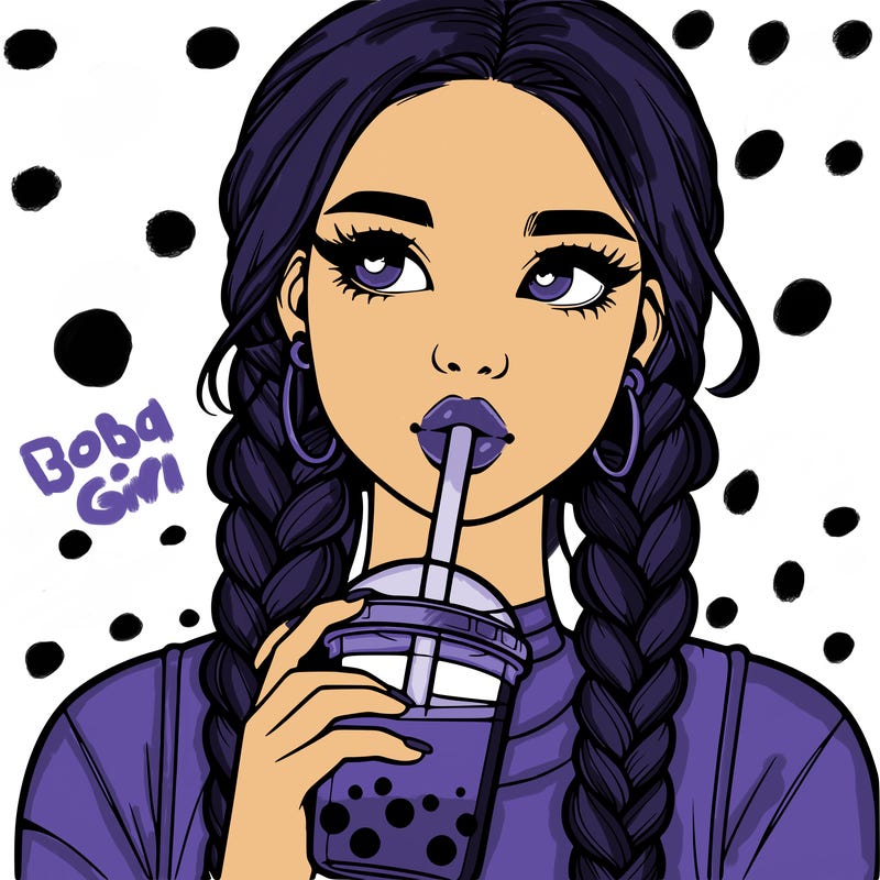 realistic girl with braided hair drinking boba
