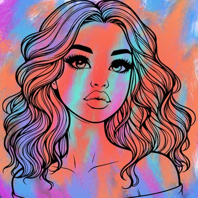 realistic girl with wavy hair and lips