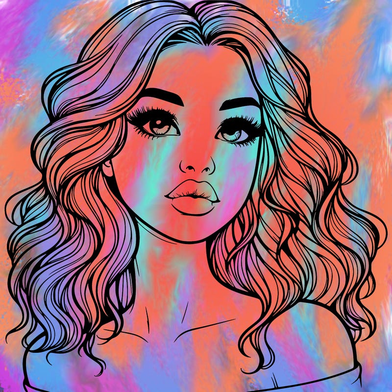 realistic girl with wavy hair and lips