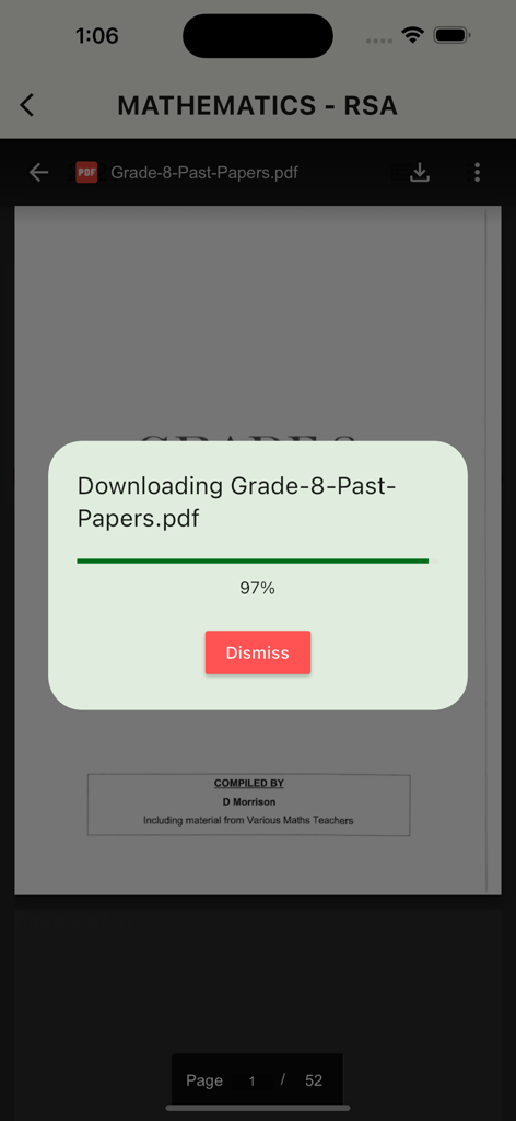 Grade 8 Exam Papers - Download progress of a Grade 8 Mathematics exam paper in the app