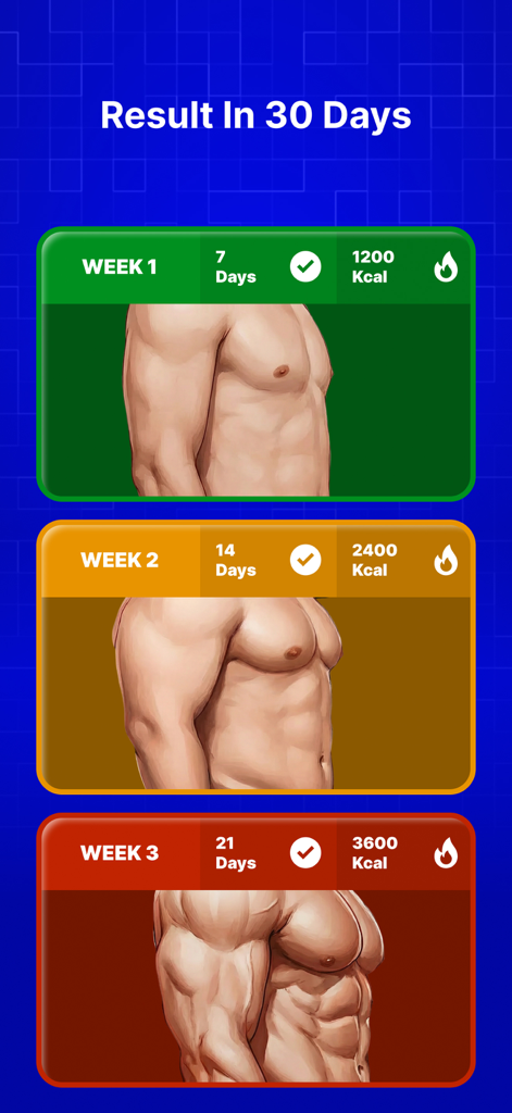 30 day challenge - CHEST - Progress tracker showing pectoral muscle growth and calories burned over a 30 day fitness challenge