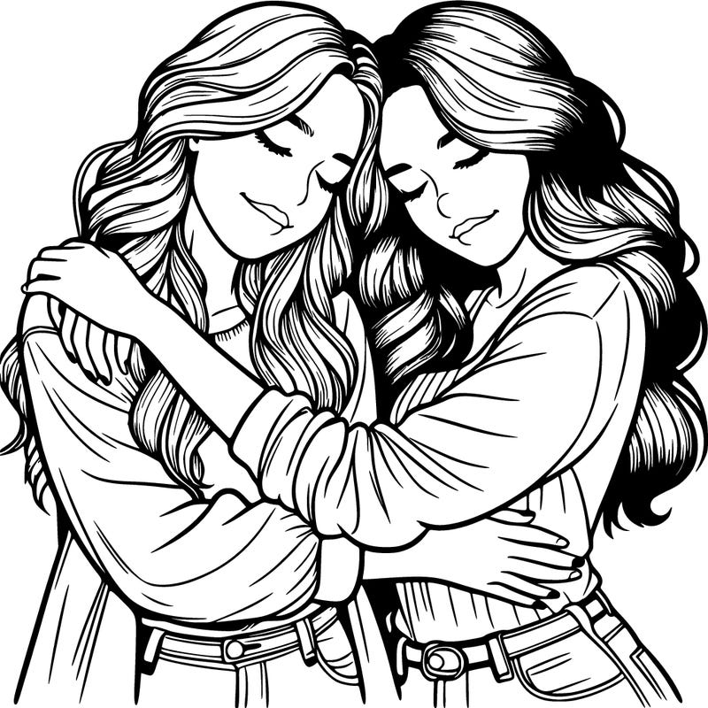 two realistic girls hugging