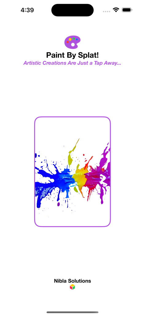 Paint By Splat! - Splash screen of Paint By Splat app featuring a colorful abstract paint splatter