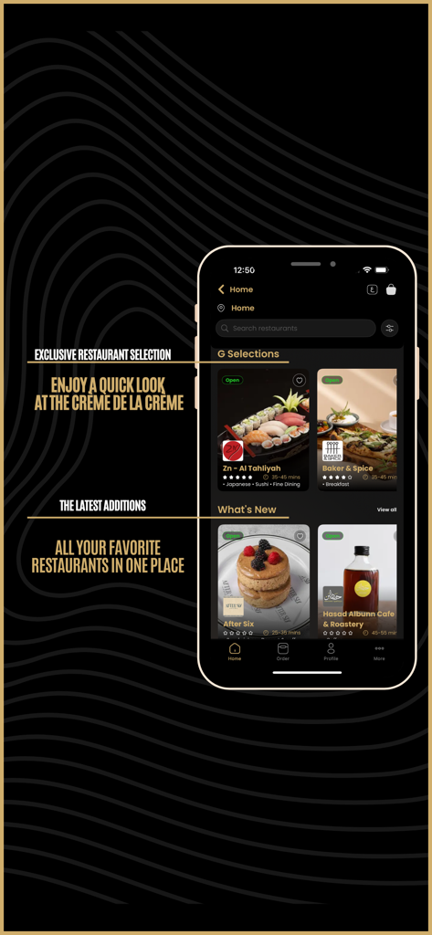 Lugmety mobile app home screen showing premium restaurant selections and new additions