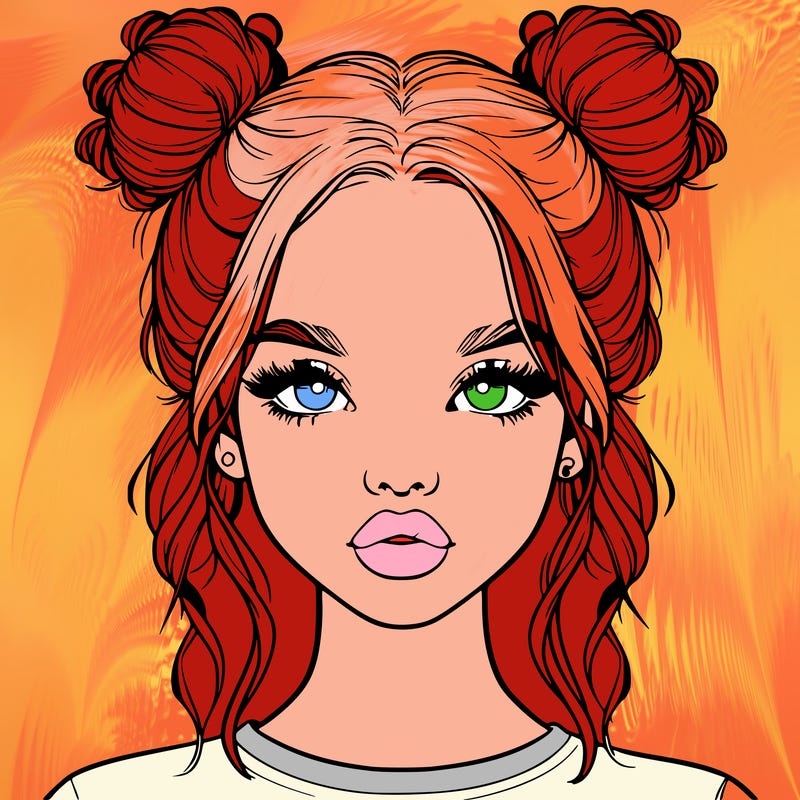 realistic girl with two buns in hair and lips