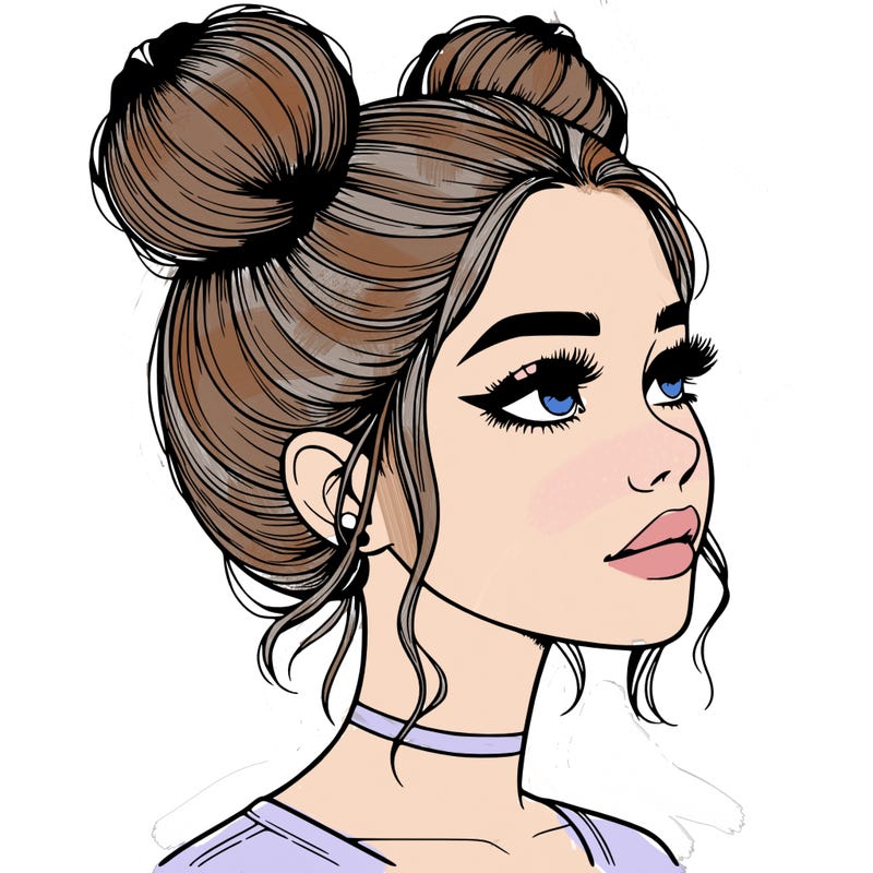 realistic girl with buns on the top of her head