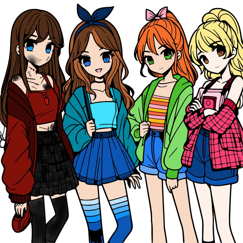 teen manga girls group of 4