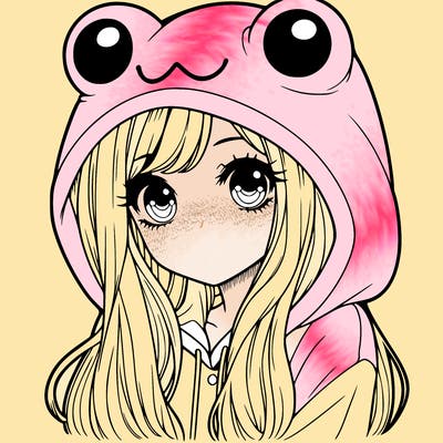 a pretty girl wearing a frog hoodie portrait with long hair