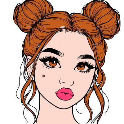 realistic girl with two buns on her hair and lips