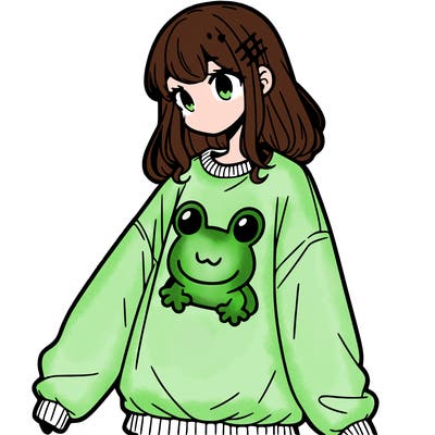 girl wearing frogging sweatshirt