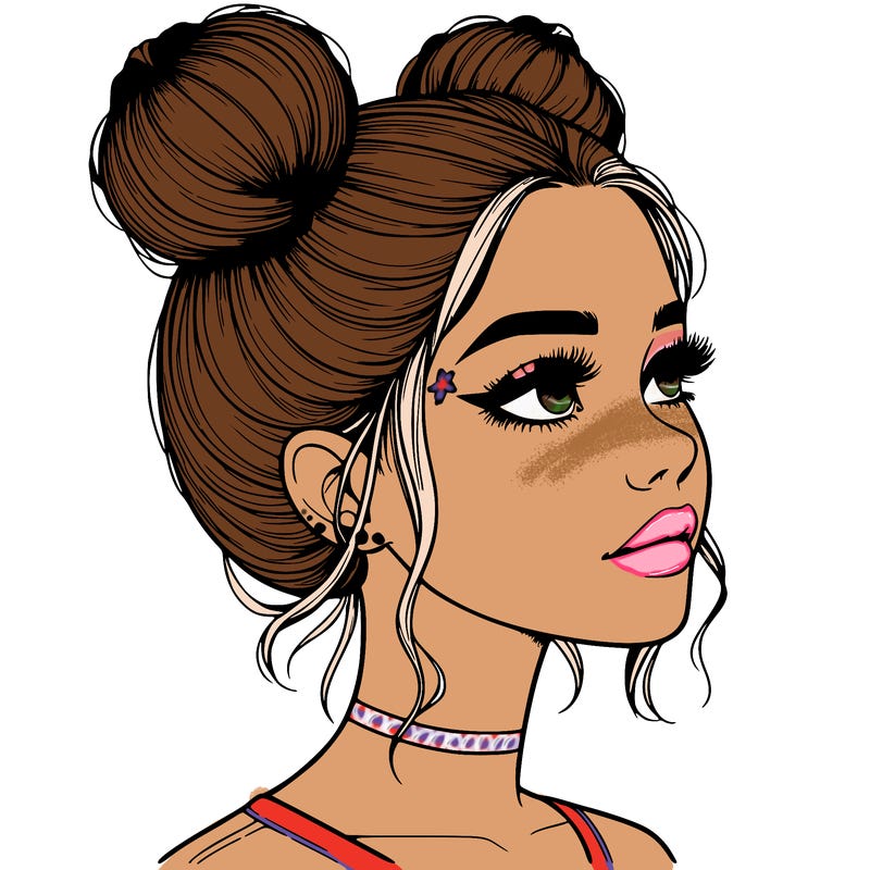 realistic girl with buns on the top of her head