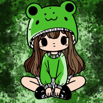 a girl wearing a frog hat and some frog socks