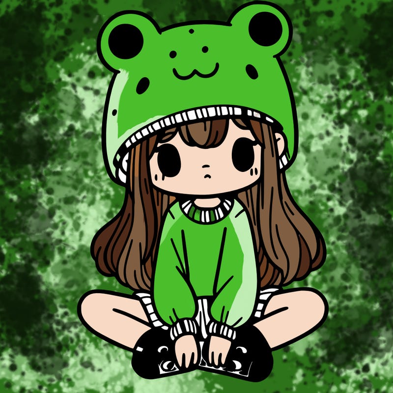 a girl wearing a frog hat and some frog socks