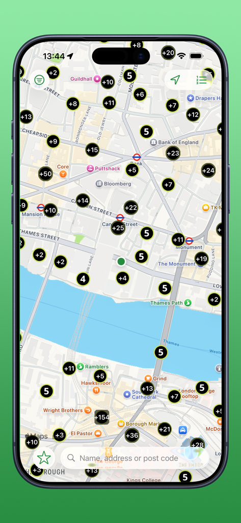 UK Food Hygiene Ratings - Interactive map of London showing food hygiene ratings for local restaurants
