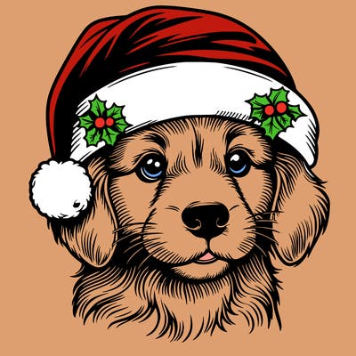 realistic dog wearing a santa hat