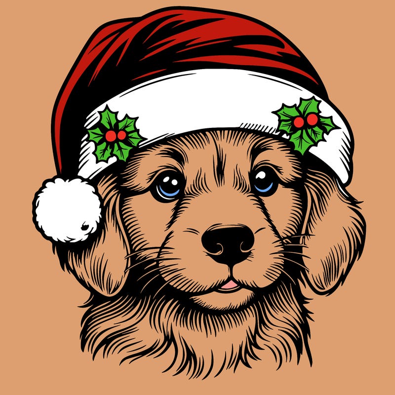 realistic dog wearing a santa hat
