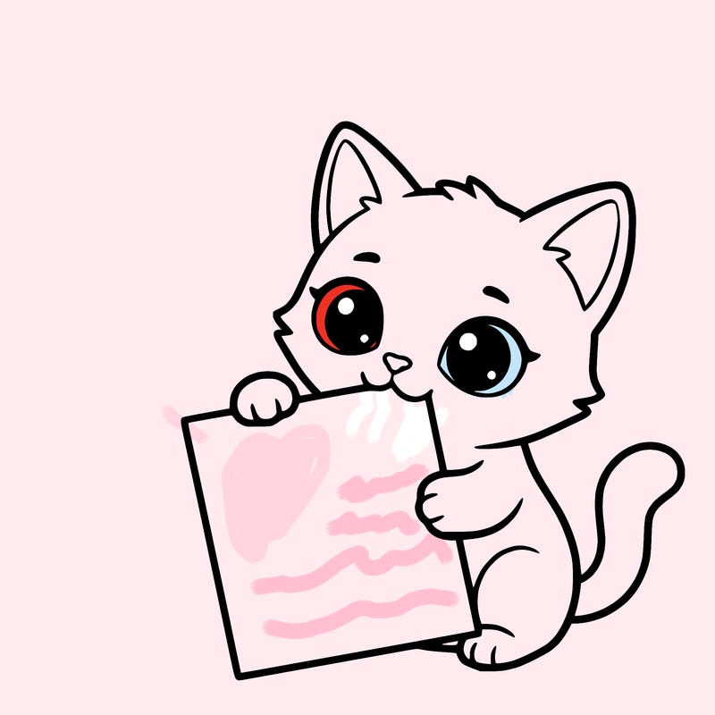 a small cat with a blank sheet of paper in its hand. the cat is sooooooo cute!