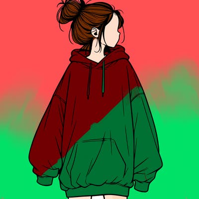realistic girl with a oversized sweatshirt on and a bun