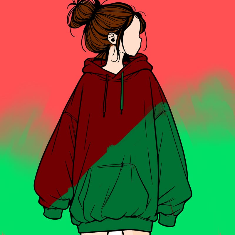 realistic girl with a oversized sweatshirt on and a bun