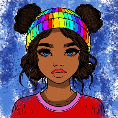 realistic girl with buns in her hair with a beanie on
