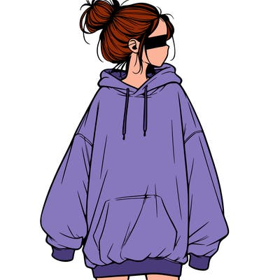 realistic girl with a oversized sweatshirt on and a bun