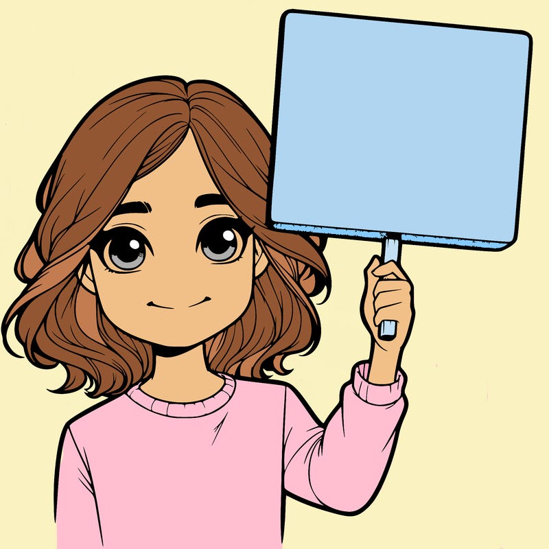 realistic girl holding up a sign