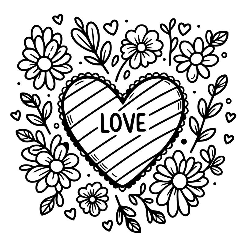 love heart with flowers around it