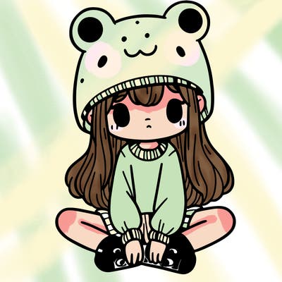 a girl wearing a frog hat and some frog socks