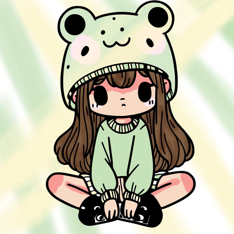 a girl wearing a frog hat and some frog socks