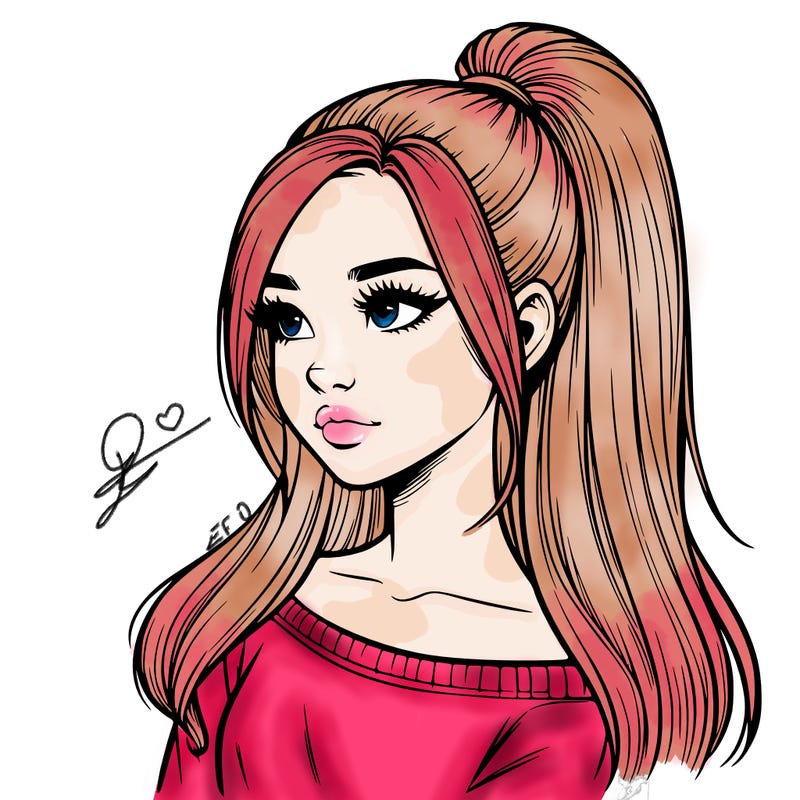 realistic girl with a high ponytail