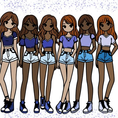 a group of girls wearing crop tops and shorts