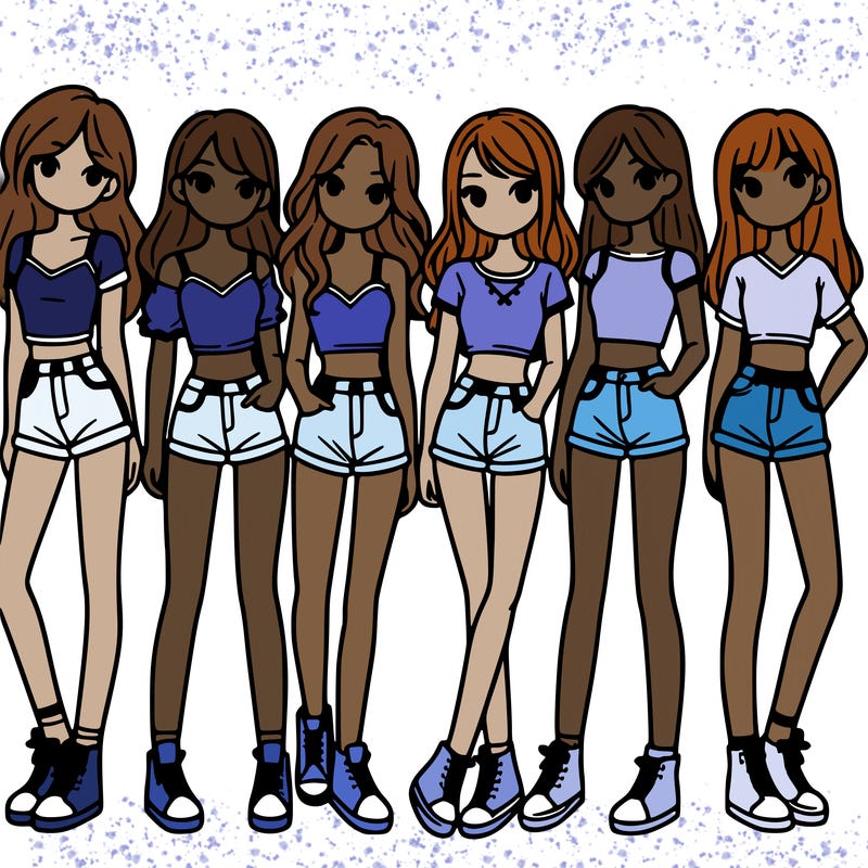 a group of girls wearing crop tops and shorts