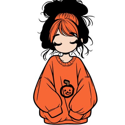 girl with baggy sweatshirt and messy bun