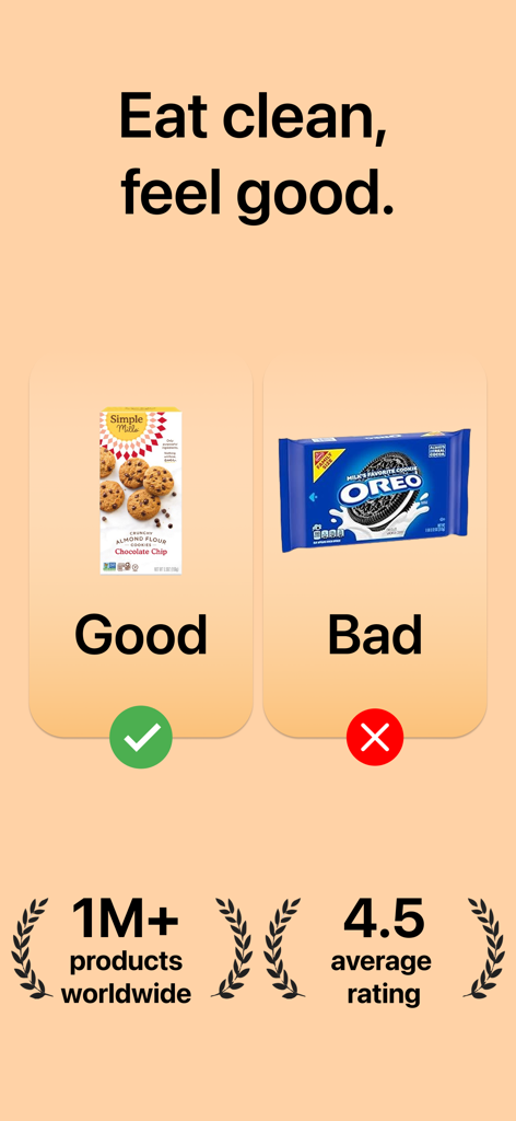 Bite food scanner app comparing healthy and unhealthy snacks with good and bad labels
