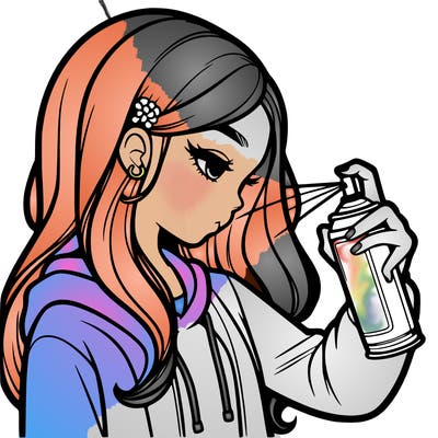 a realistic girl spray painting