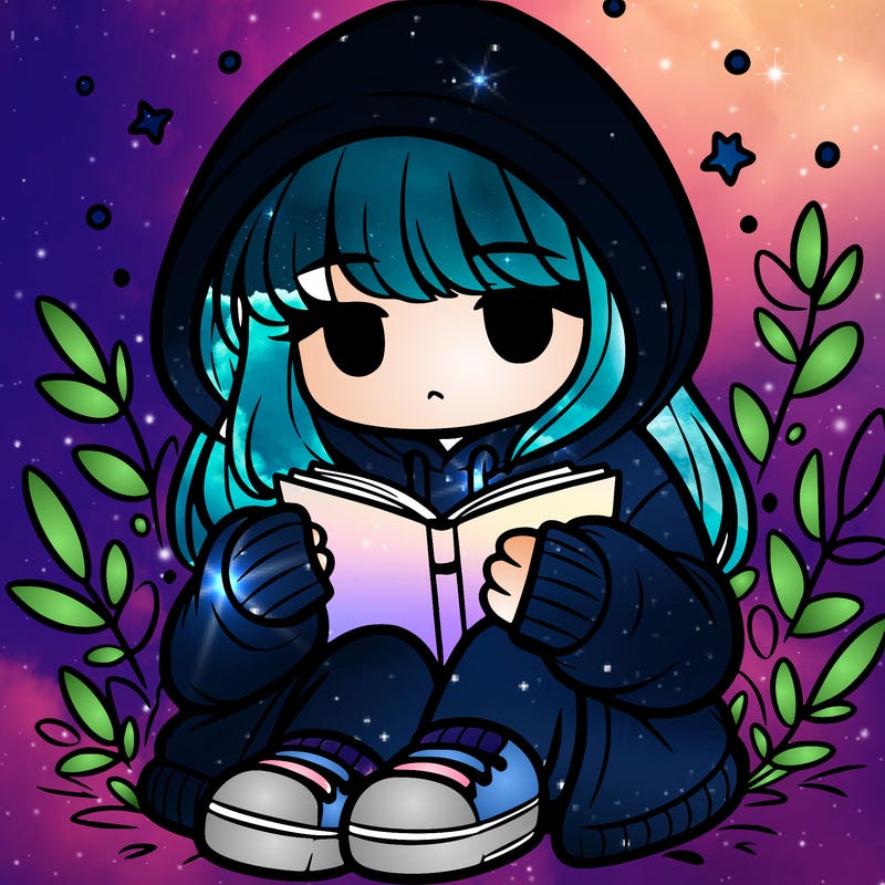 girl in oversized hoodie reading a book