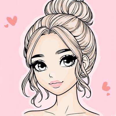 realistic pretty girl with hair in bun