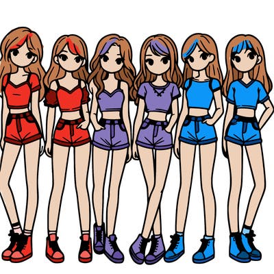 a group of girls wearing crop tops and shorts