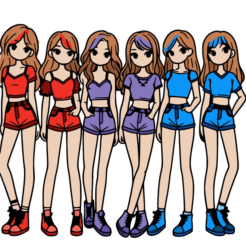 a group of girls wearing crop tops and shorts